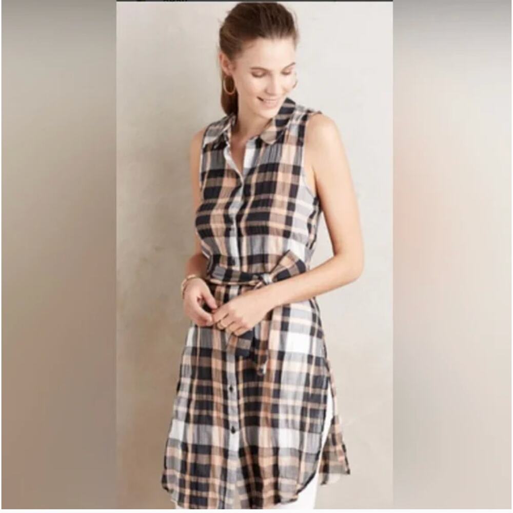 Holding Horses Checkered Sleeveless plaid sz 10 Anthropologie tunic shirt-dress